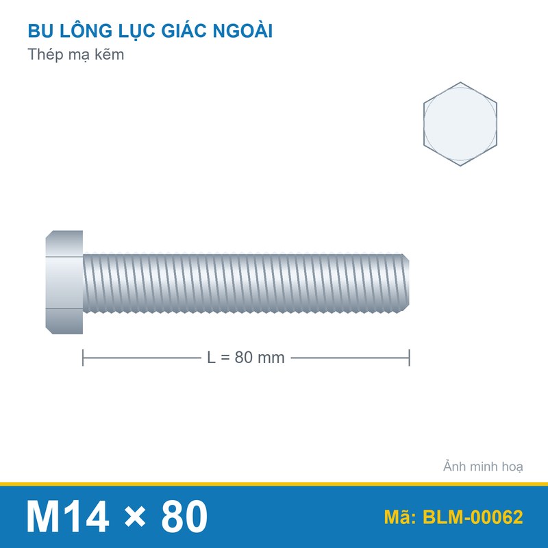 Bu lông mạ kẽm M14x80