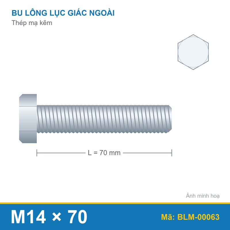 Bu lông mạ kẽm M14x70