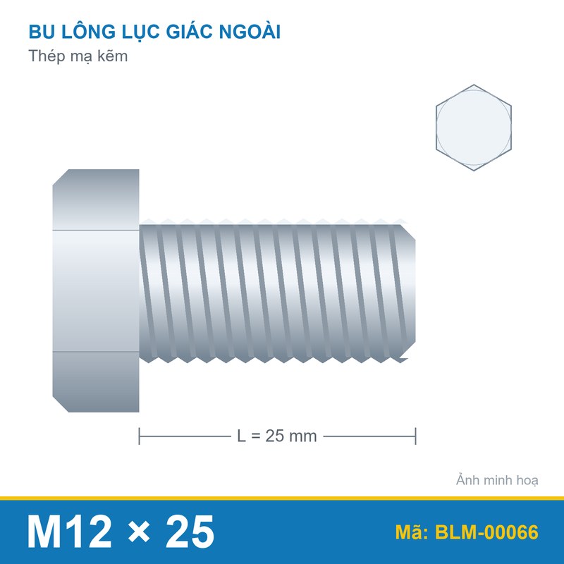 Bu lông mạ kẽm M12x25