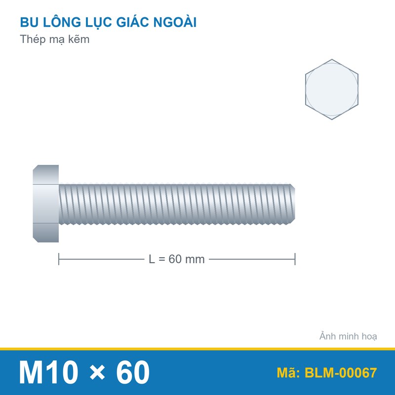 Bu lông mạ kẽm M10x60