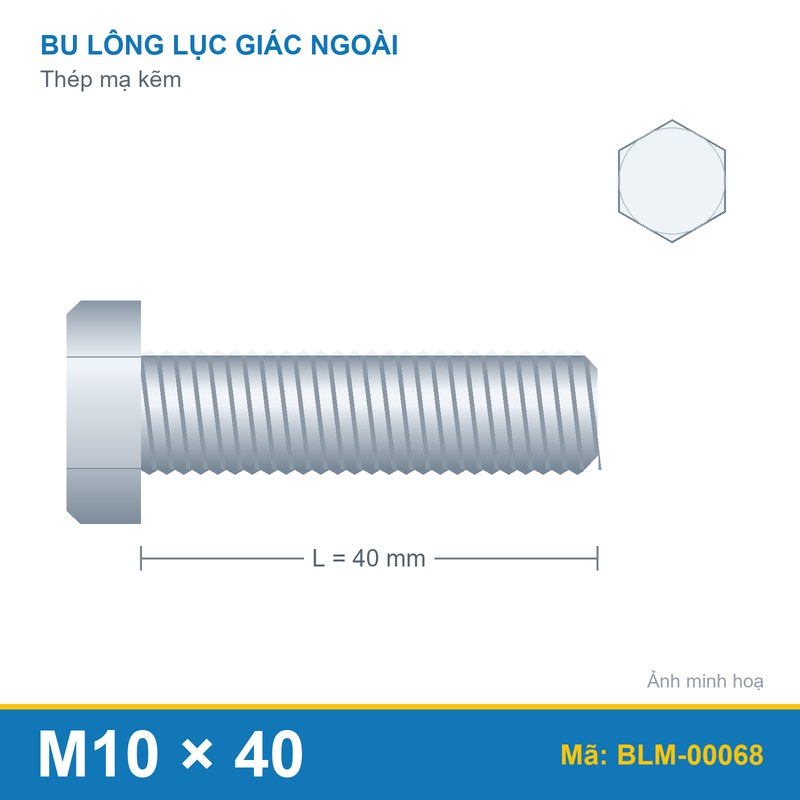Bu lông mạ kẽm M10x40