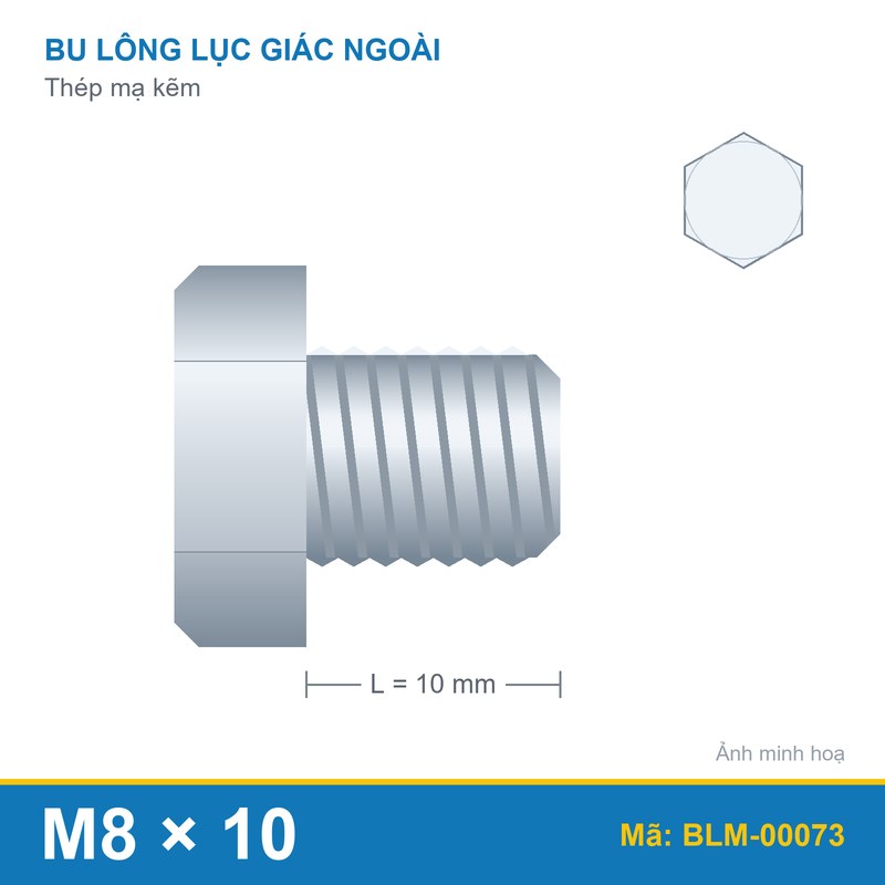Bu lông mạ kẽm M8x10