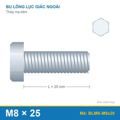 Bu lông mạ kẽm M8x25