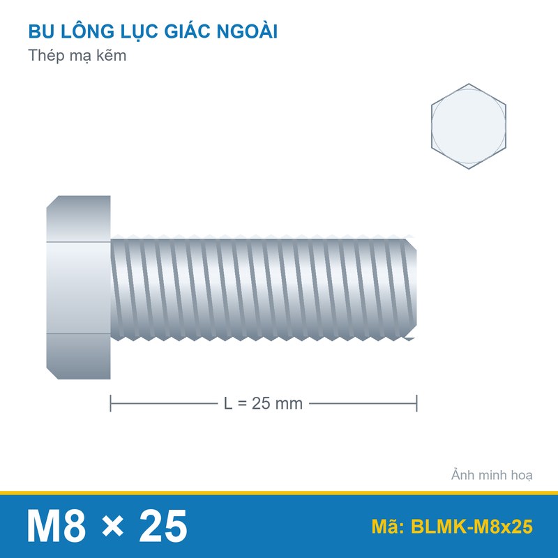 Bu lông mạ kẽm M8x25
