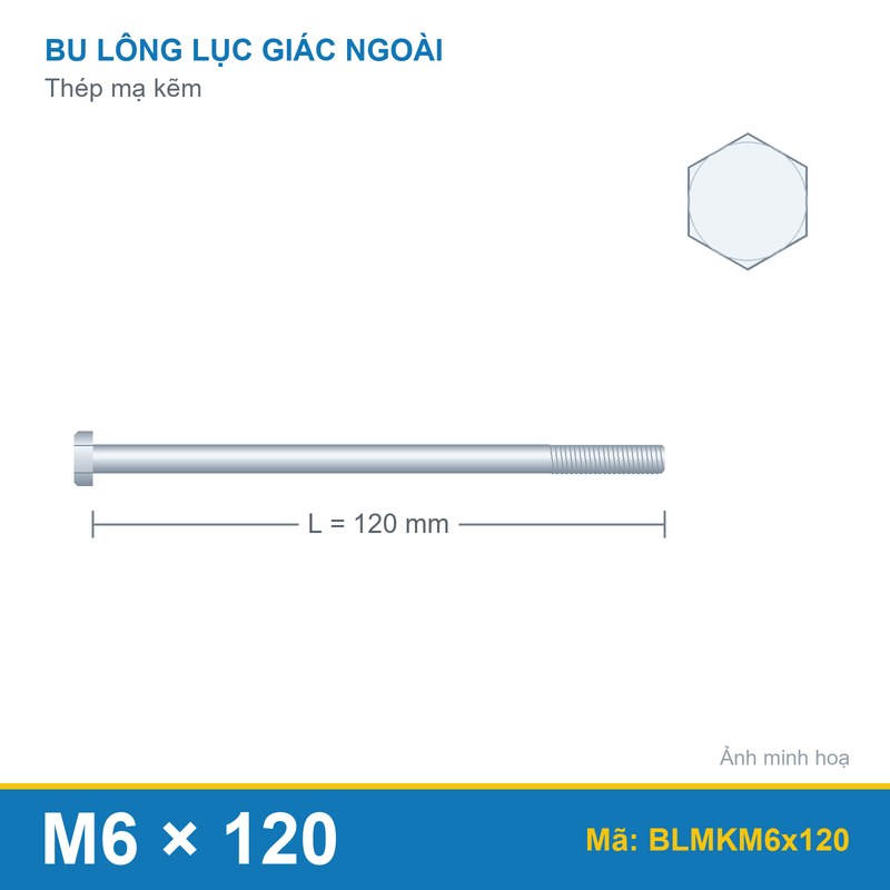 Bulong mạ kẽm M6x120