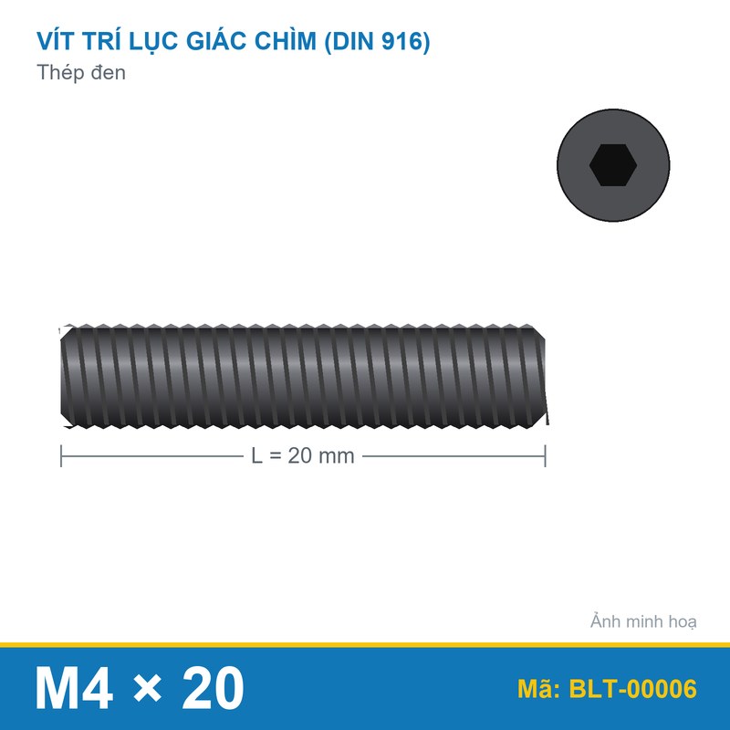 Bu lông lục giác âm thép 916 M4x20
