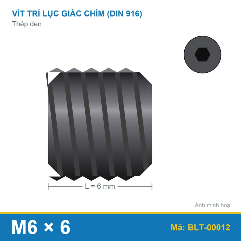 Bu lông lục giác âm thép 916 M6x6