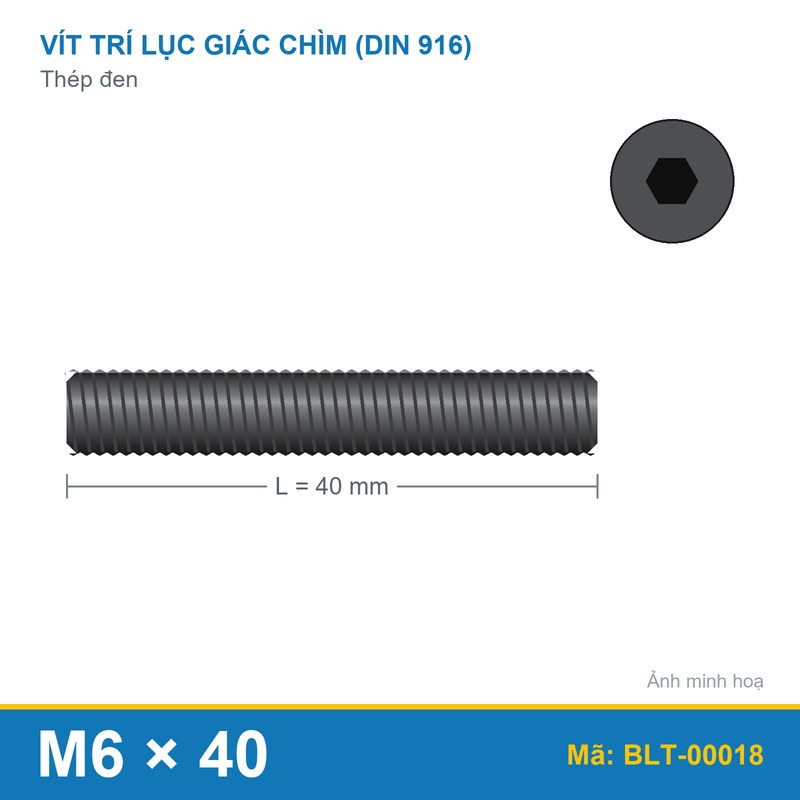 Bu lông lục giác âm thép 916 M6x40