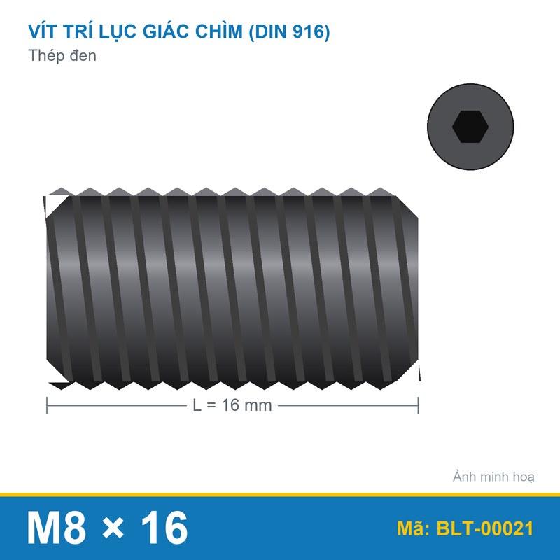 Bu lông lục giác âm thép 916 M8x16