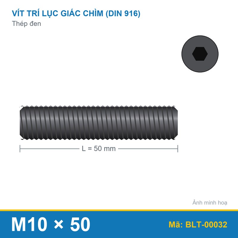 Bu lông lục giác âm thép 916 M10x50
