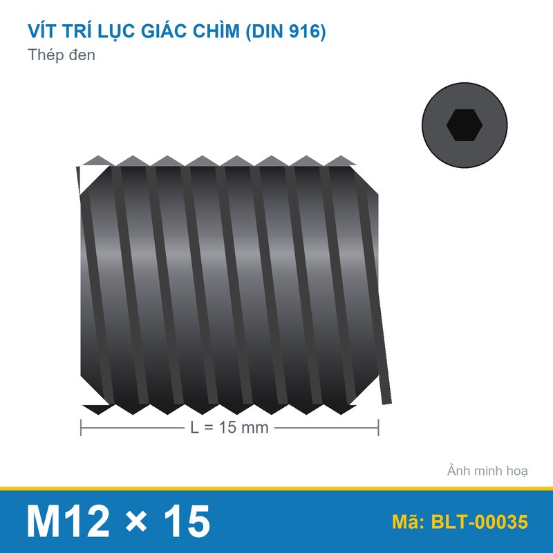 Bu lông lục giác âm thép 916 M12x15