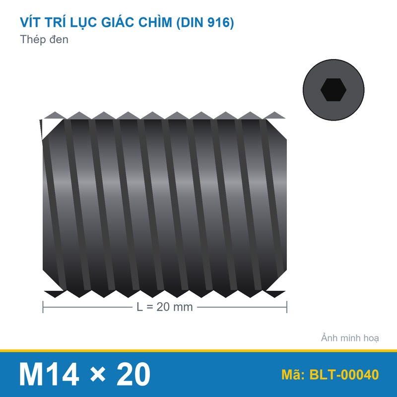 Bu lông lục giác âm thép 916 M14x20
