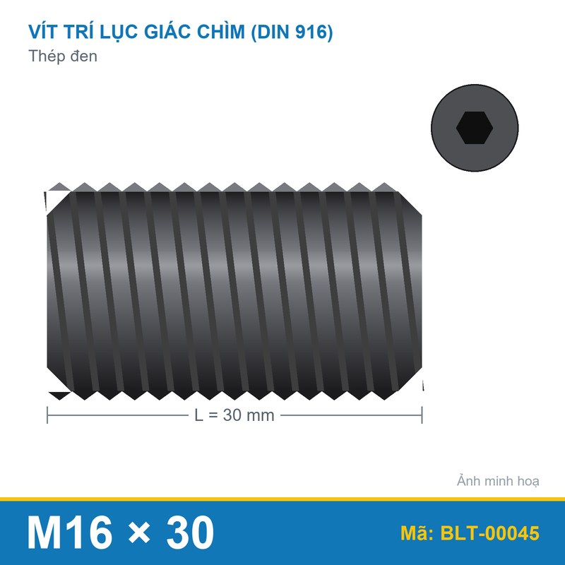 Bu lông lục giác âm thép 916 M16x30