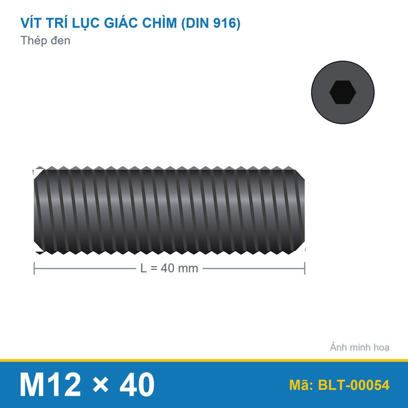Bu lông lục giác âm thép 916 M12x40