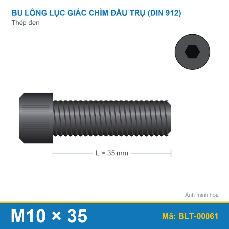 Bu lông lục giác thép 912 M10x35