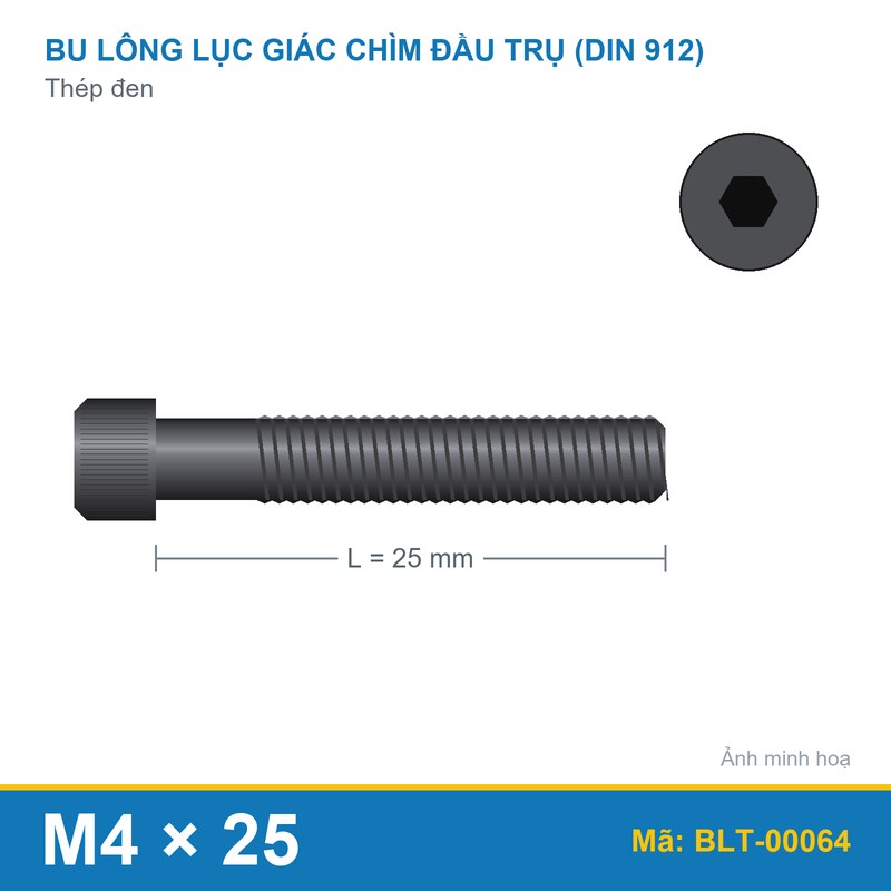 Bu lông lục giác thép 912 M4x25