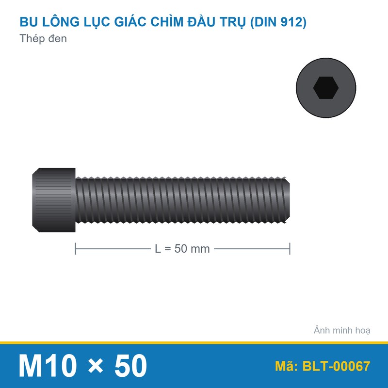 Bu lông lục giác Thép 912 M10x50