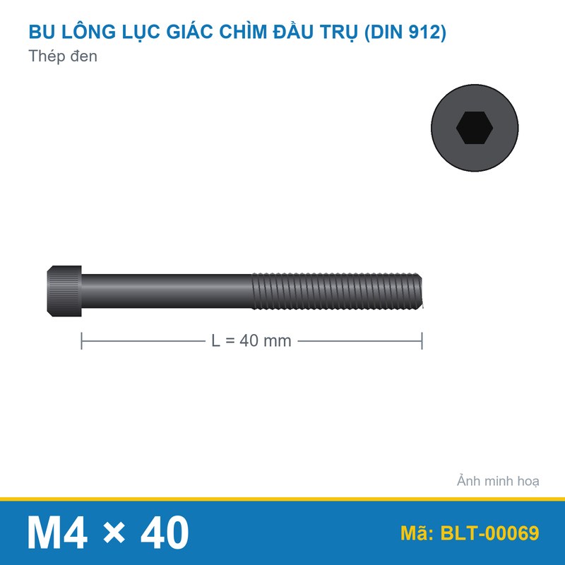 Bu lông lục giác thép 912 M4x40