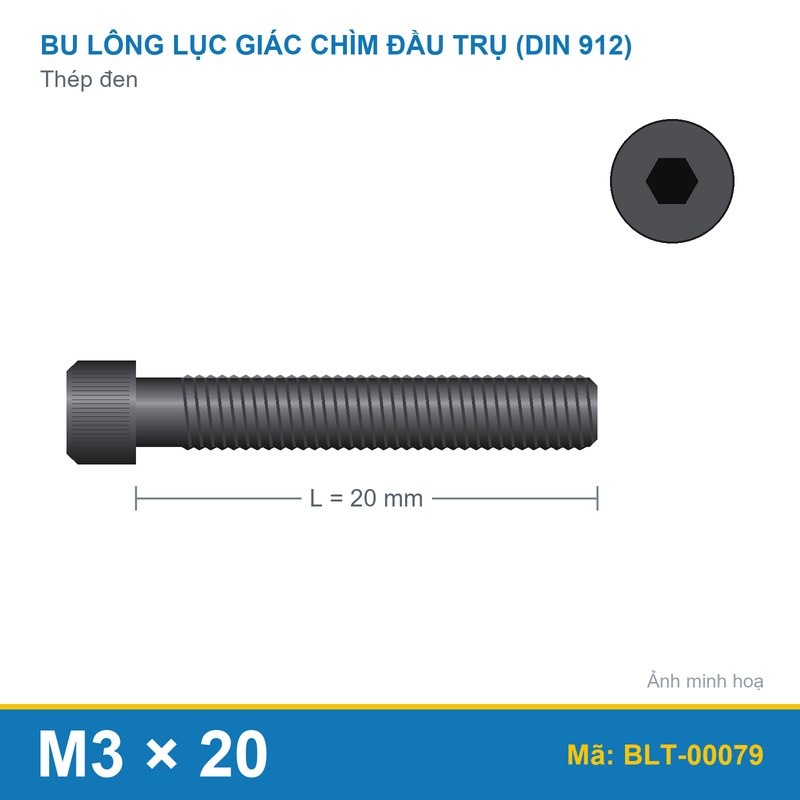 Bu lông lục giác thép 912 M3x20