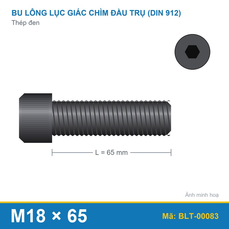 Bu lông lục giác thép 912 M18x65