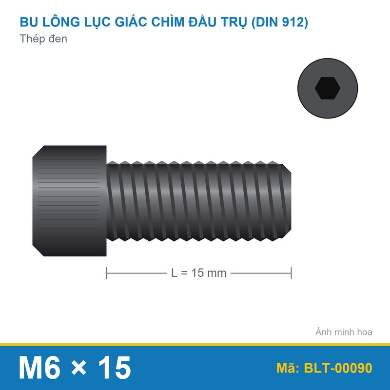 Bu lông lục giác thép 912 M6x15