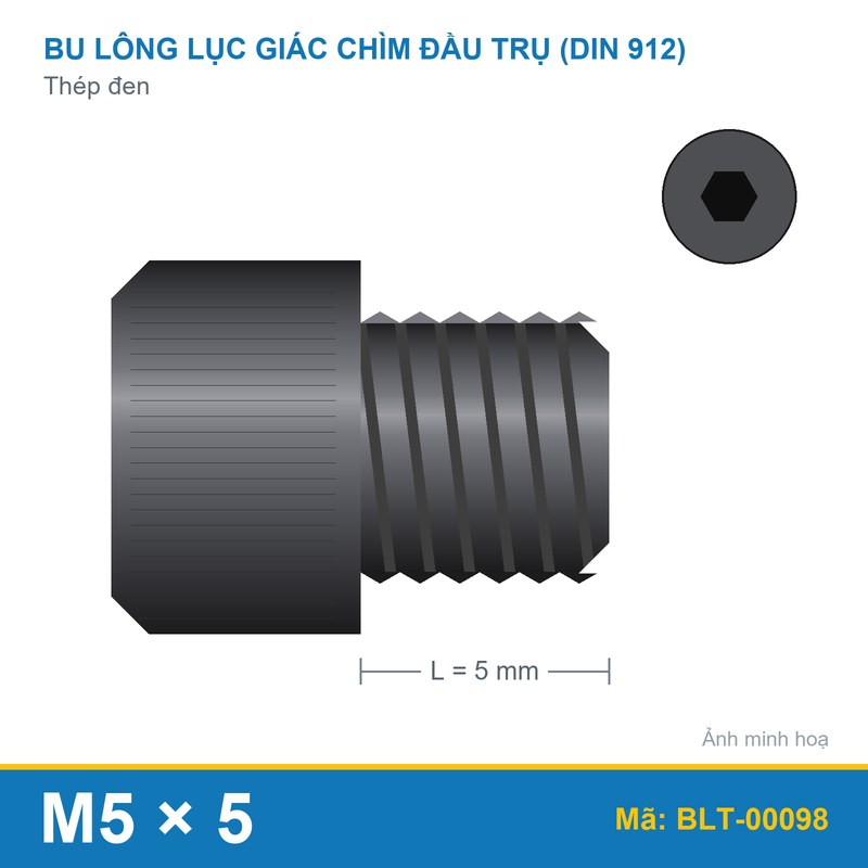 Bu lông lục giác thép 912 M5x5