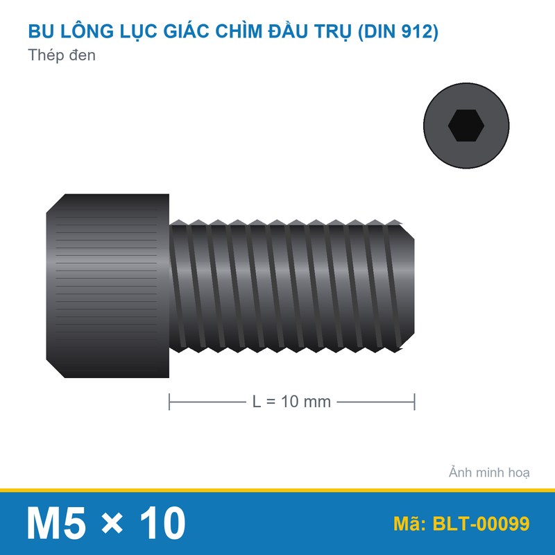 Bu lông lục giác thép 912 M5x10