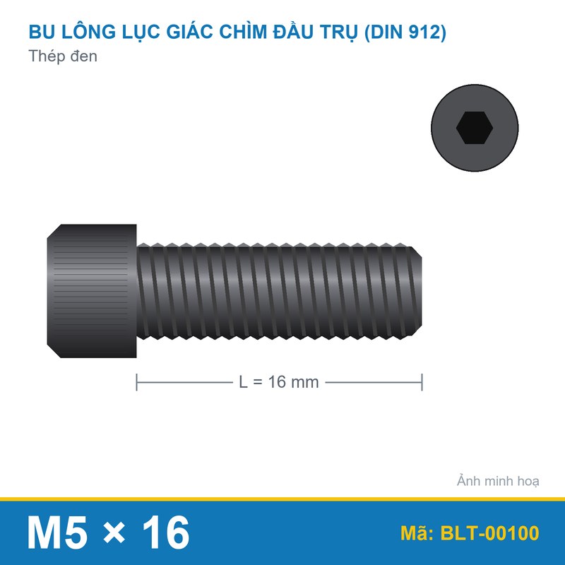 Bu lông lục giác thép 912 M5x16