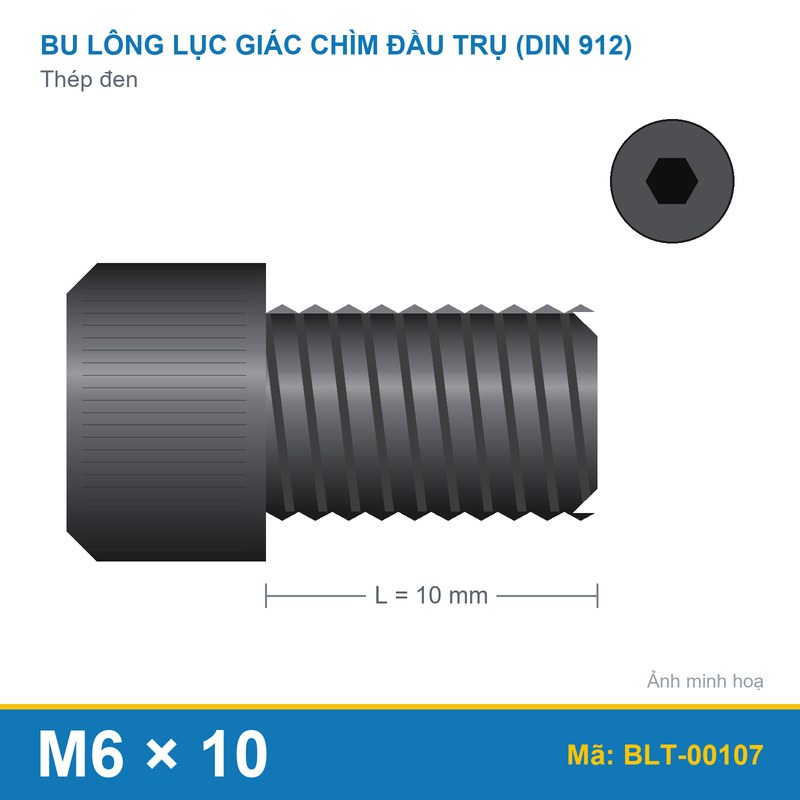 Bu lông lục giác thép 912 M6x10