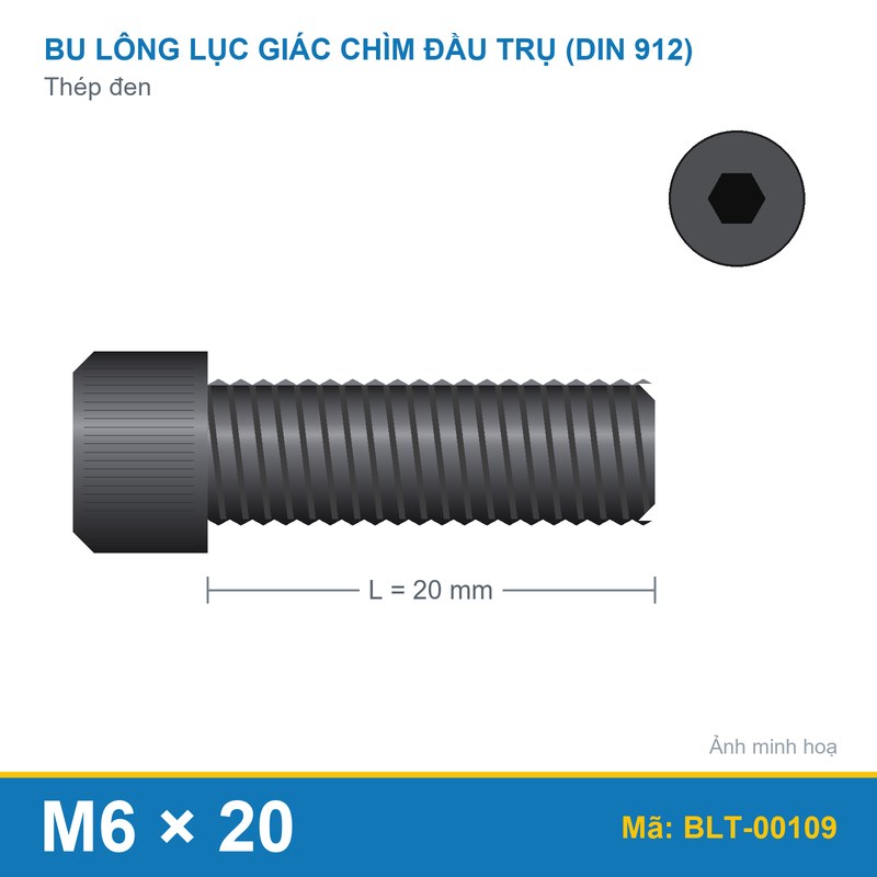 Bu lông lục giác thép 912 M6x20