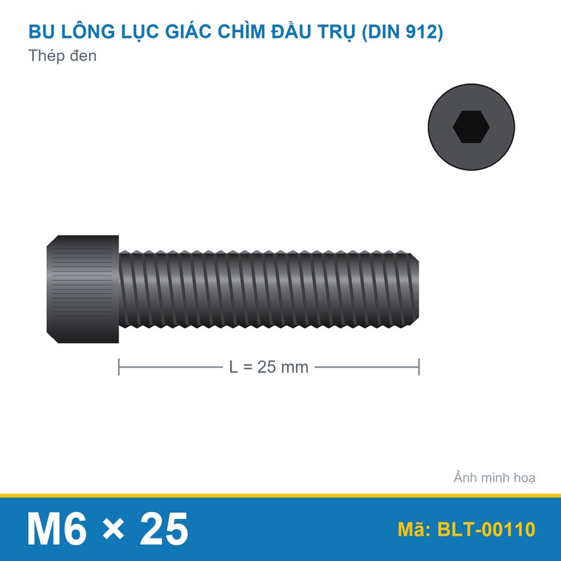 Bu lông lục giác thép 912 M6x25r