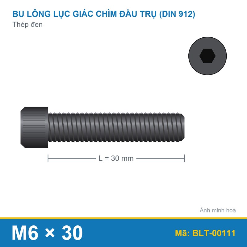 Bu lông lục giác thép 912 M6x30
