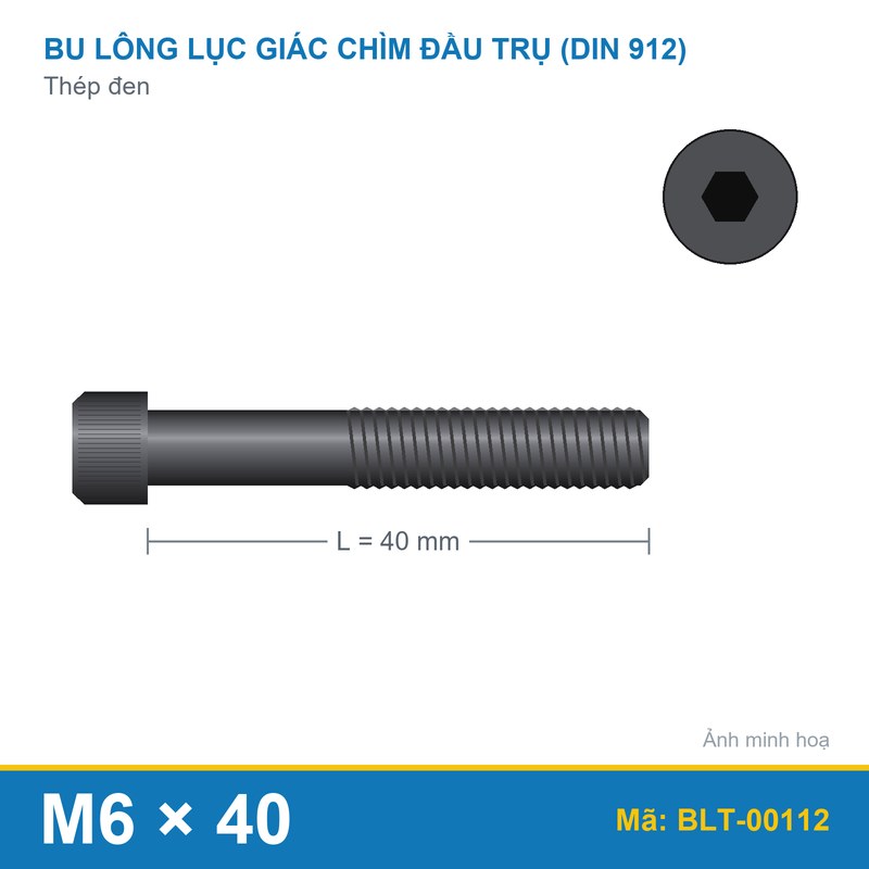 Bu lông lục giác thép 912 M6x40