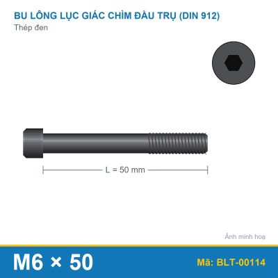 Bu lông lục giác thép 912 M6x50 ren lửng