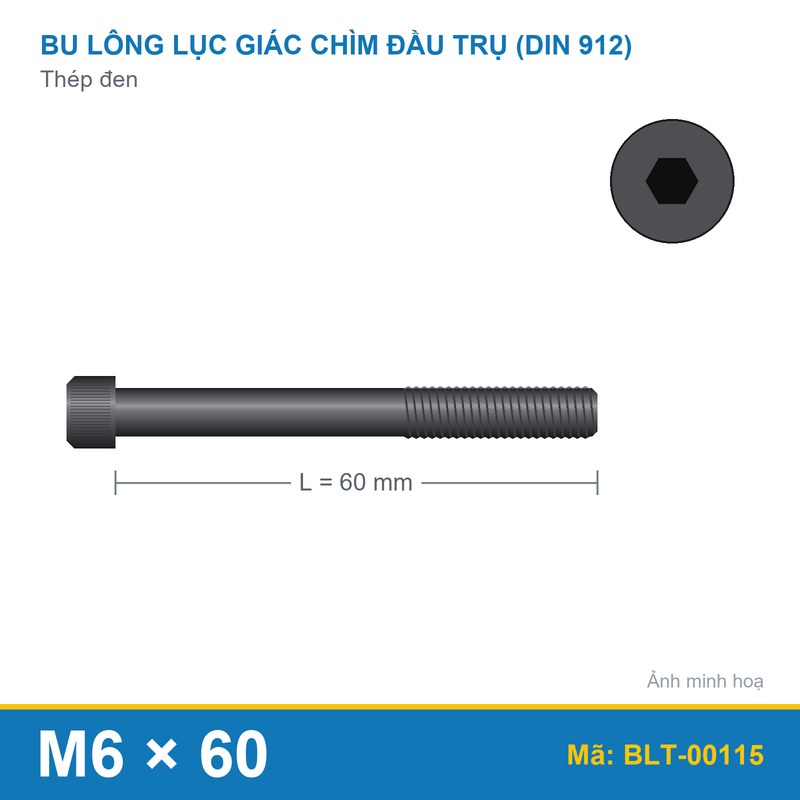 Bu lông lục giác thép 912 M6x60