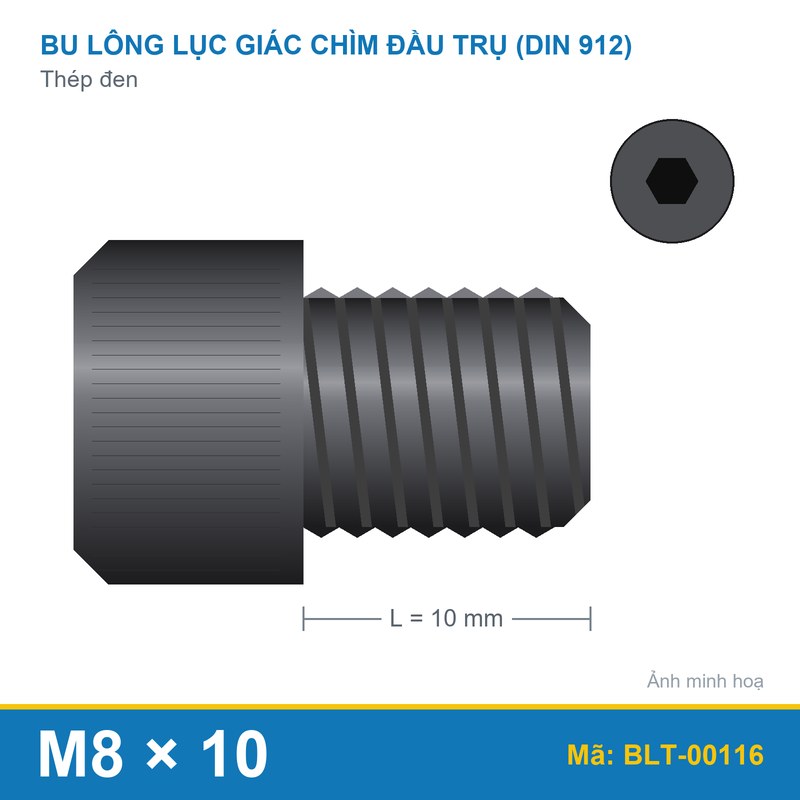Bu lông lục giác thép 912 M8x10