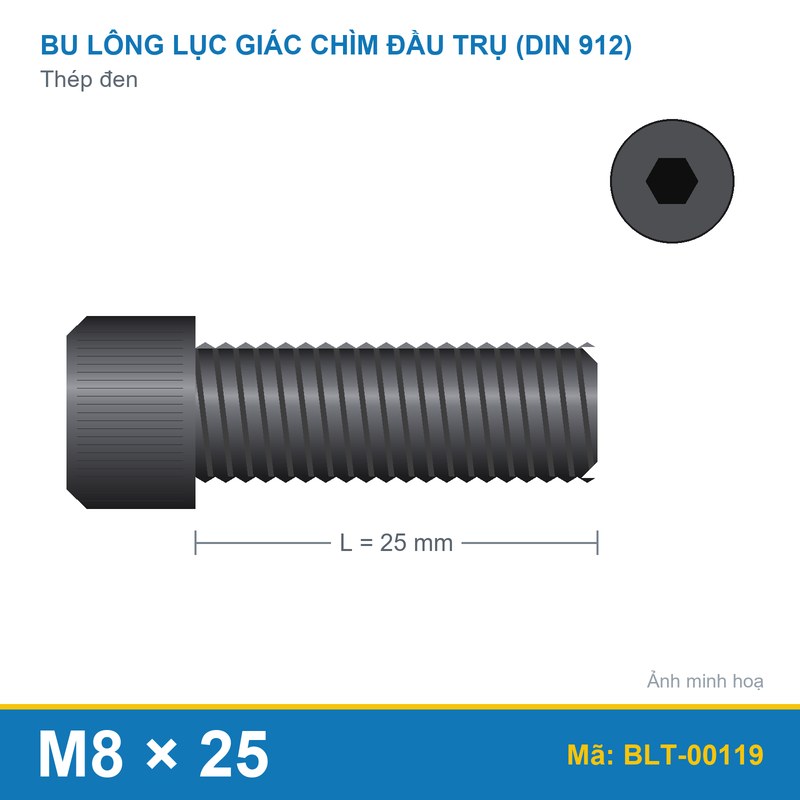 Bu lông lục giác thép 912 M8x25
