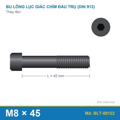 Bu lông lục giác thép 912 M8x45 ren lửng
