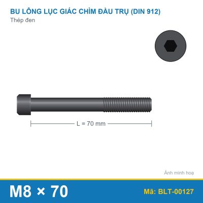Bu lông lục giác thép 912 M8x70