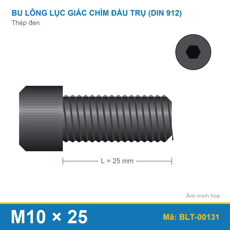 Bu lông lục giác thép 912 M10x25