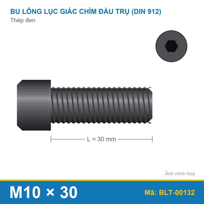 Bu lông lục giác thép 912 M10x30