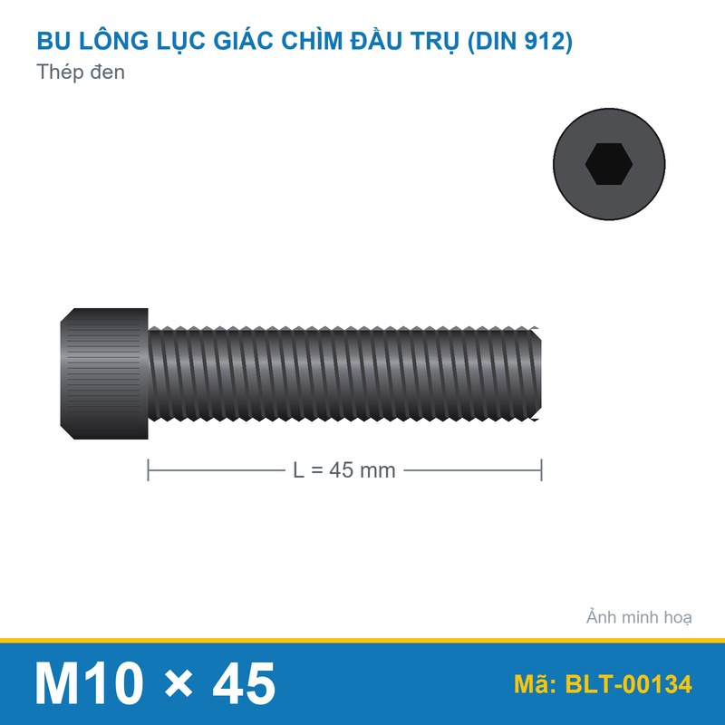 Bu lông lục giác thép 912 M10x45