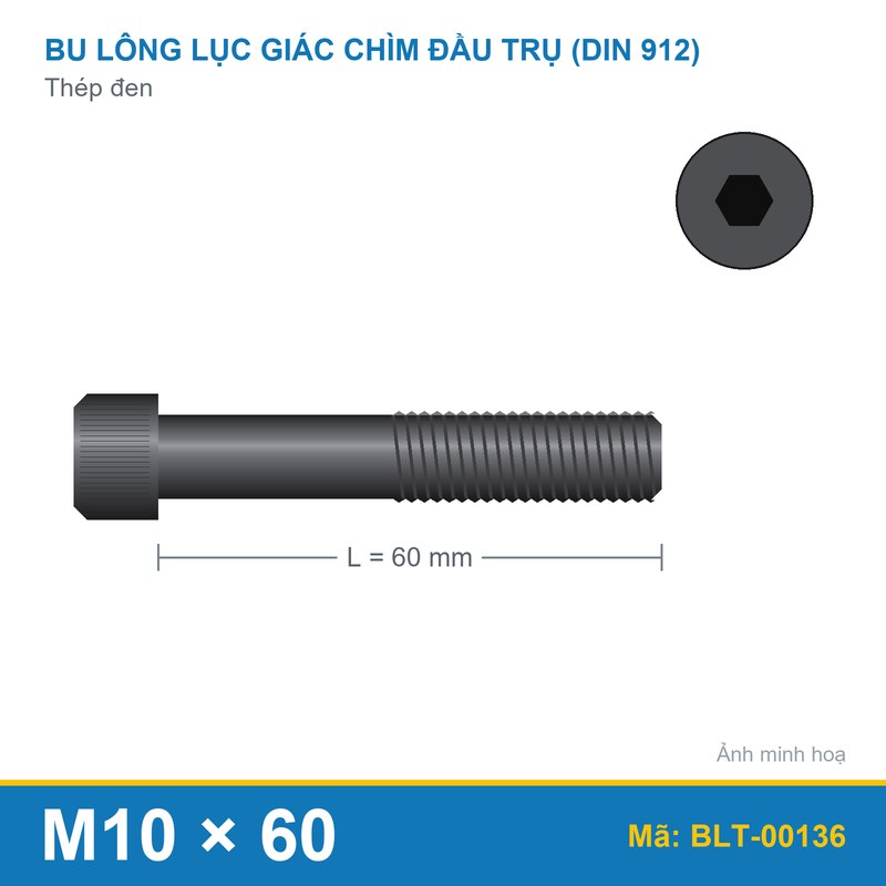 Bu lông lục giác thép 912 M10x60