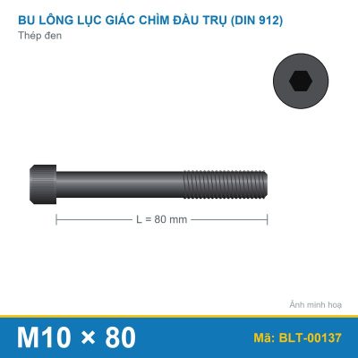 Bu lông lục giác thép 912 M10x80