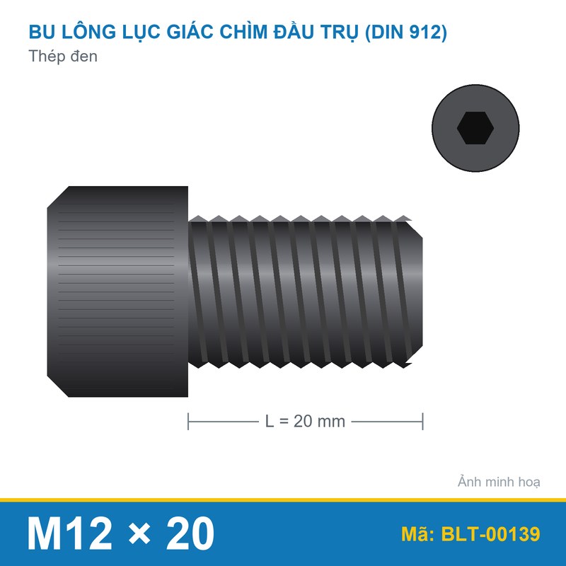 Bu lông lục giác thép 912 M12x20