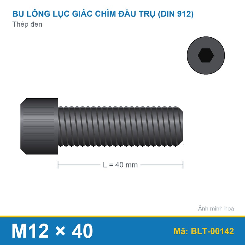 Bu lông lục giác thép 912 M12x40