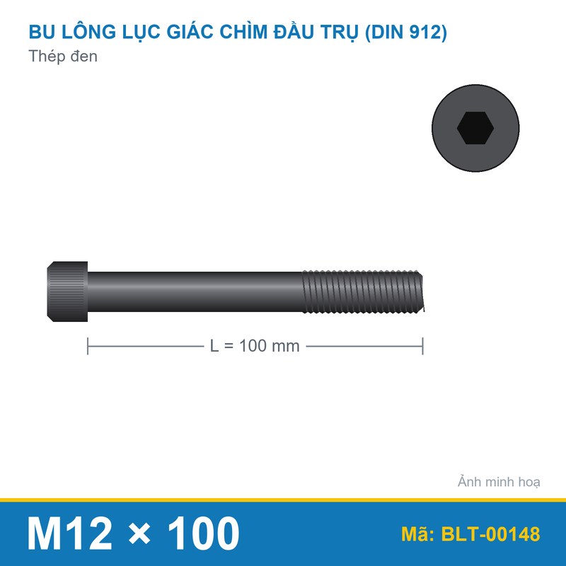 Bu lông lục giác thép 912 M12x100