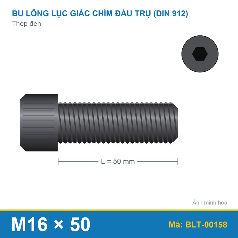 Bu lông lục giác thép 912 M16x50
