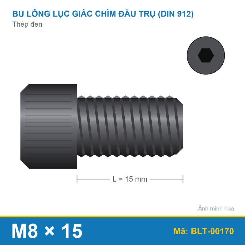 Bu lông lục giác thép 912 M8x15