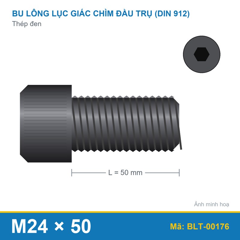 Bu lông lục giác thép 912 M24x50